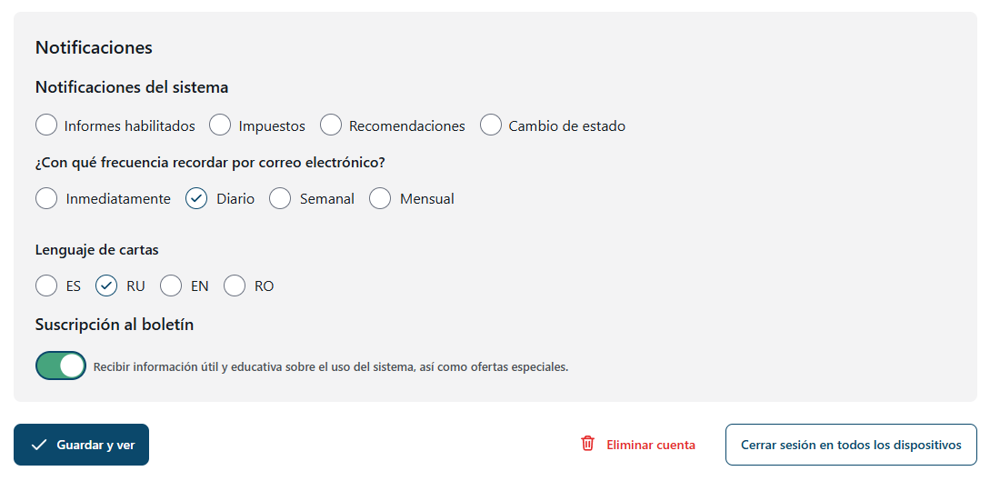 Configuración de notificaciones del sistema