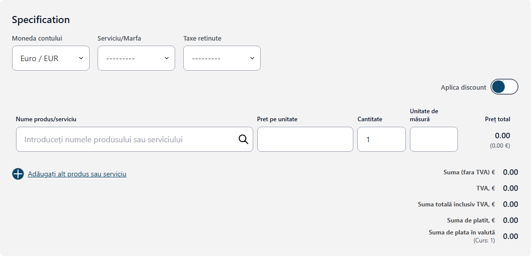 Specificația facturii