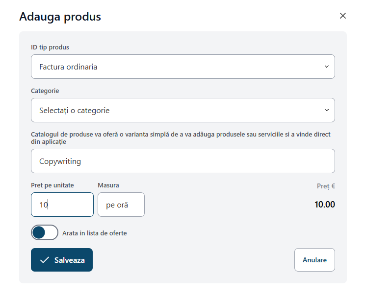 Catalog de produse și servicii